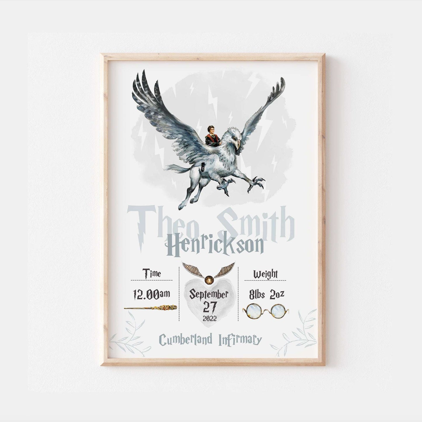 Harry Potter & Buckbeak Personalised Bedroom Birth Print