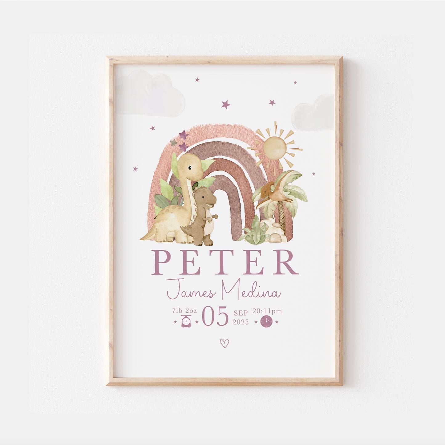 Dinosaurs Rainbow Personalised The Day You Were Born Nursery Print