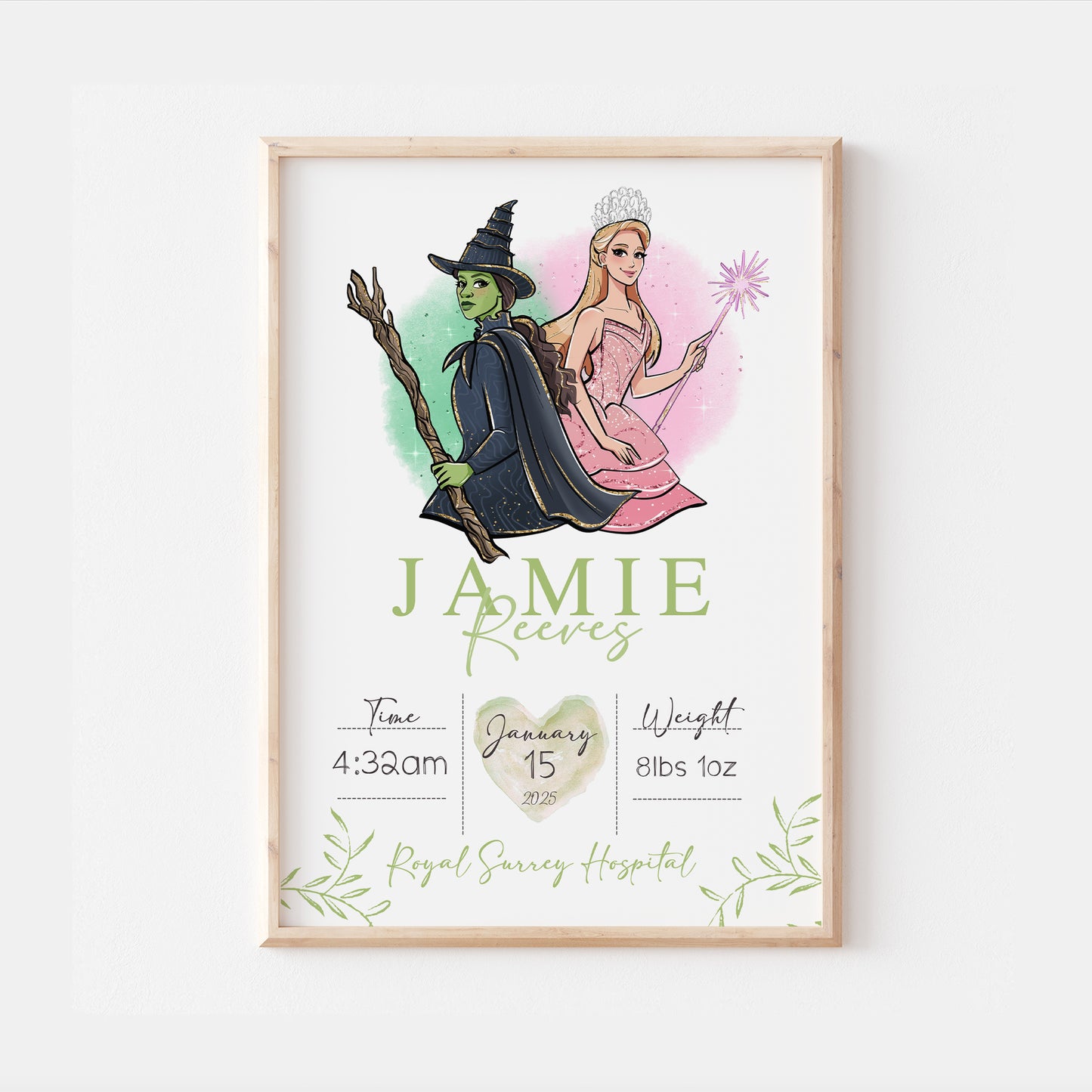 Wicked Glinda Elphaba Personalised The Day You Were Born Print