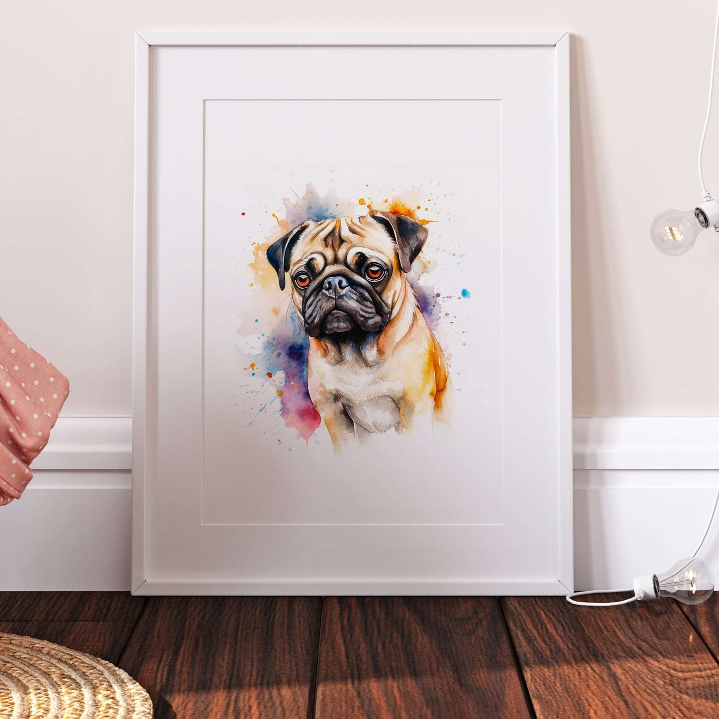 Pug Dog Watercolour Art Print