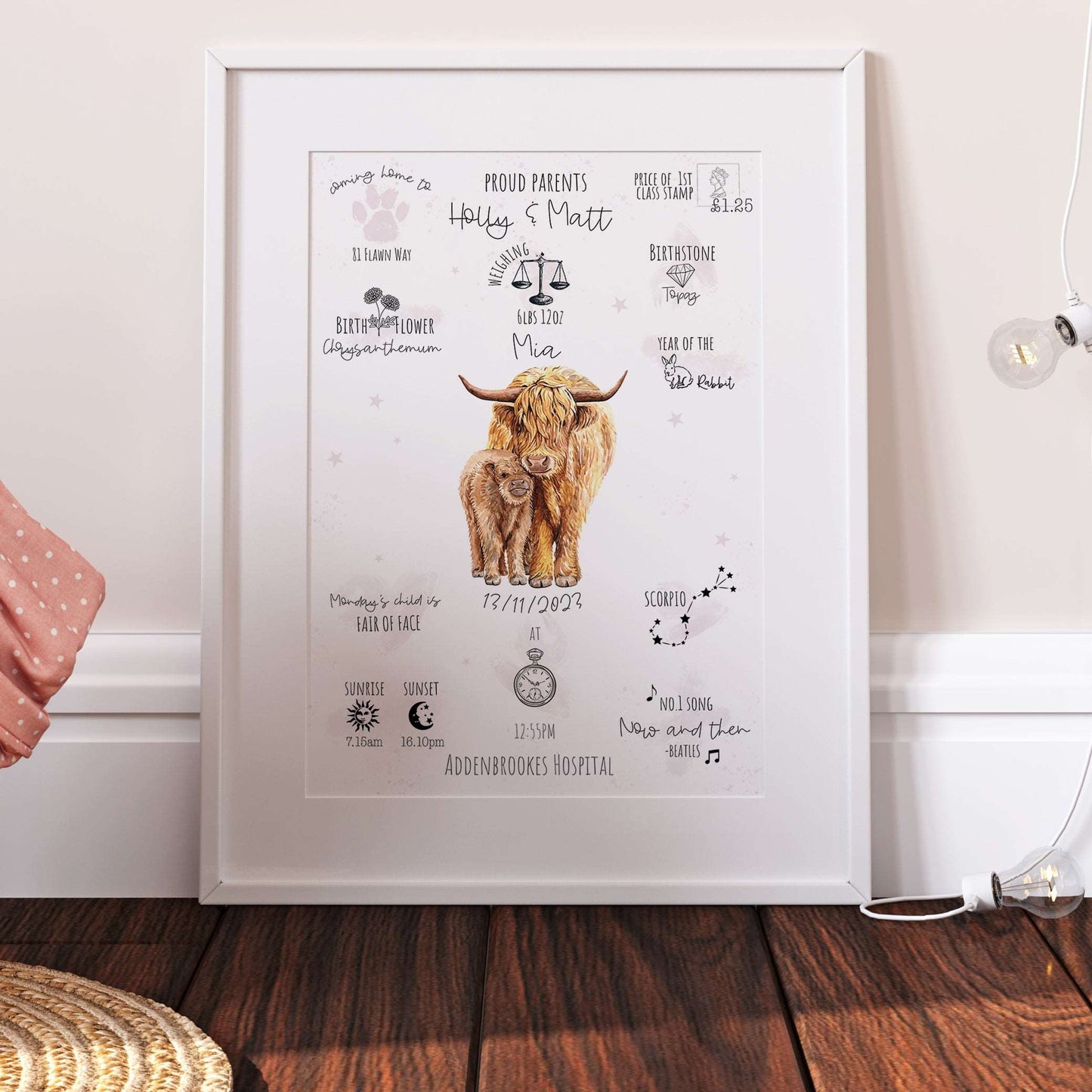Personalised The Day You Were Born Highland Cows Birth Print