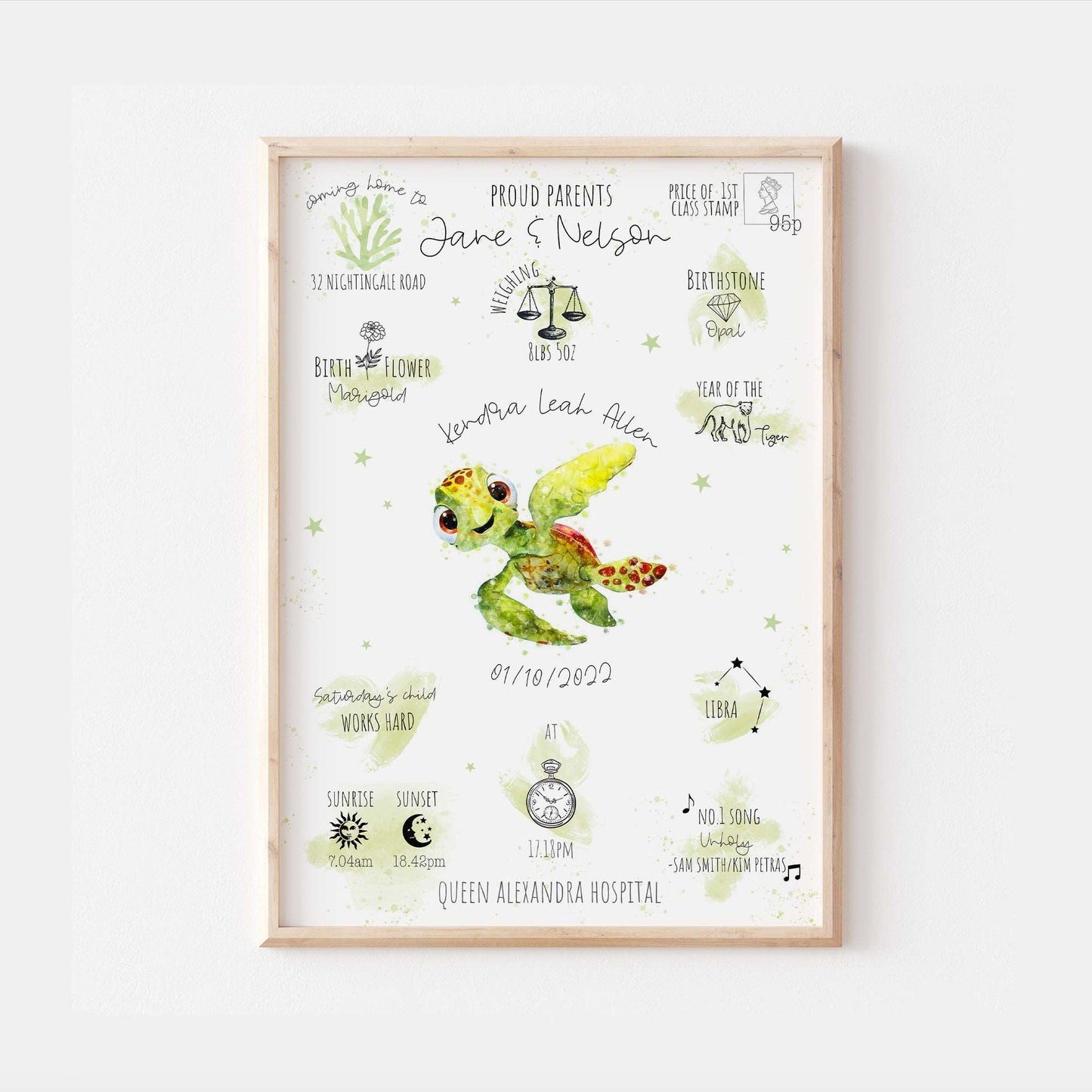 Finding Nemo Squirt Personalised The Day You Were Born Disney Print