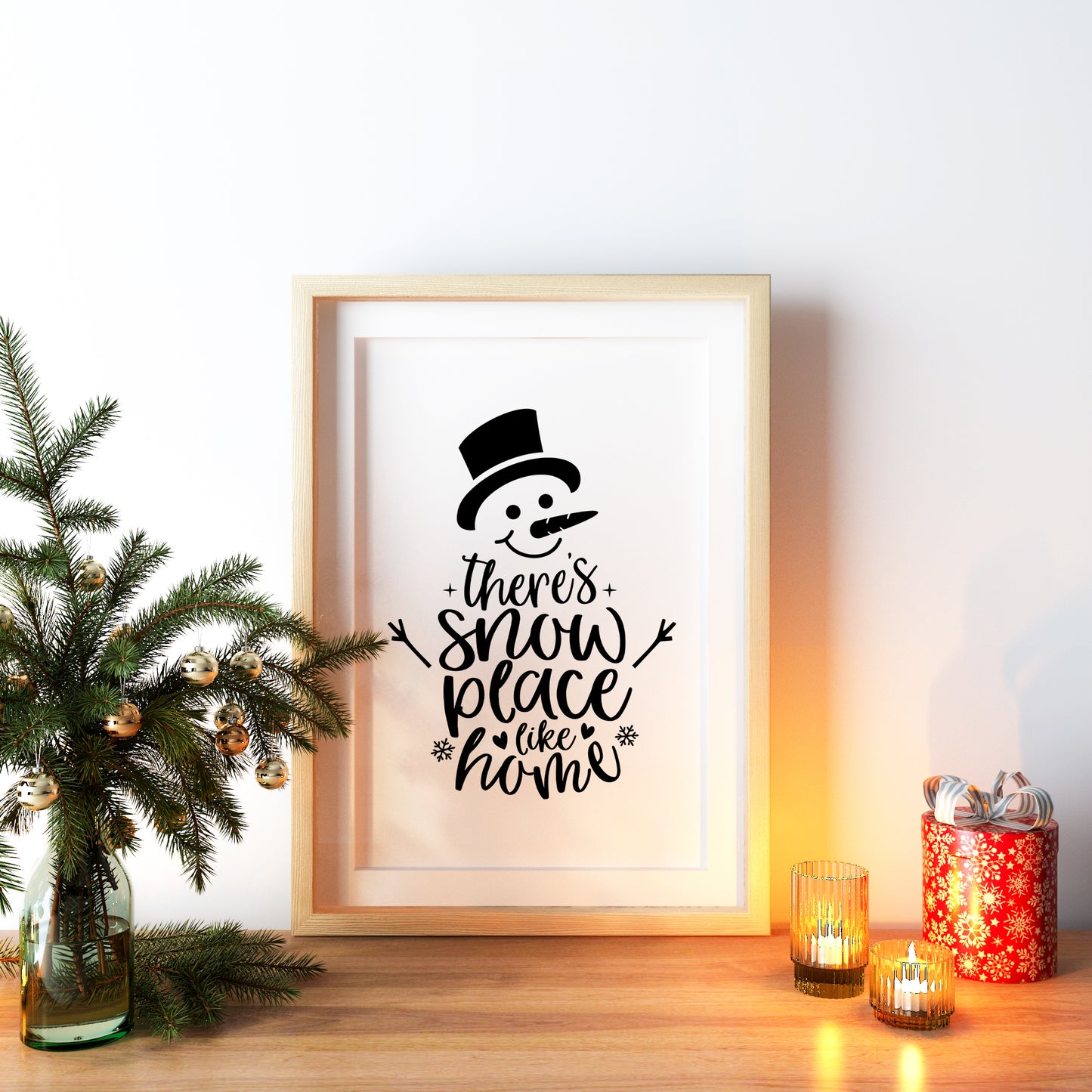 Snow Place Like Home Snowman Christmas Quote Festive Wall Print