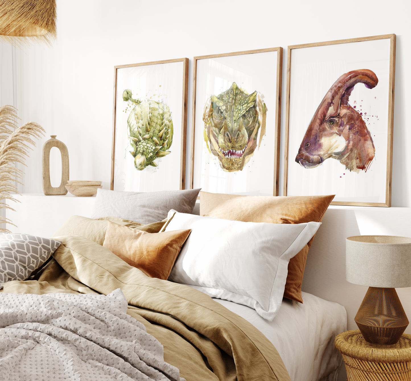 Dinosaur Watercolour Prints, Bedroom Nursery Wall Art