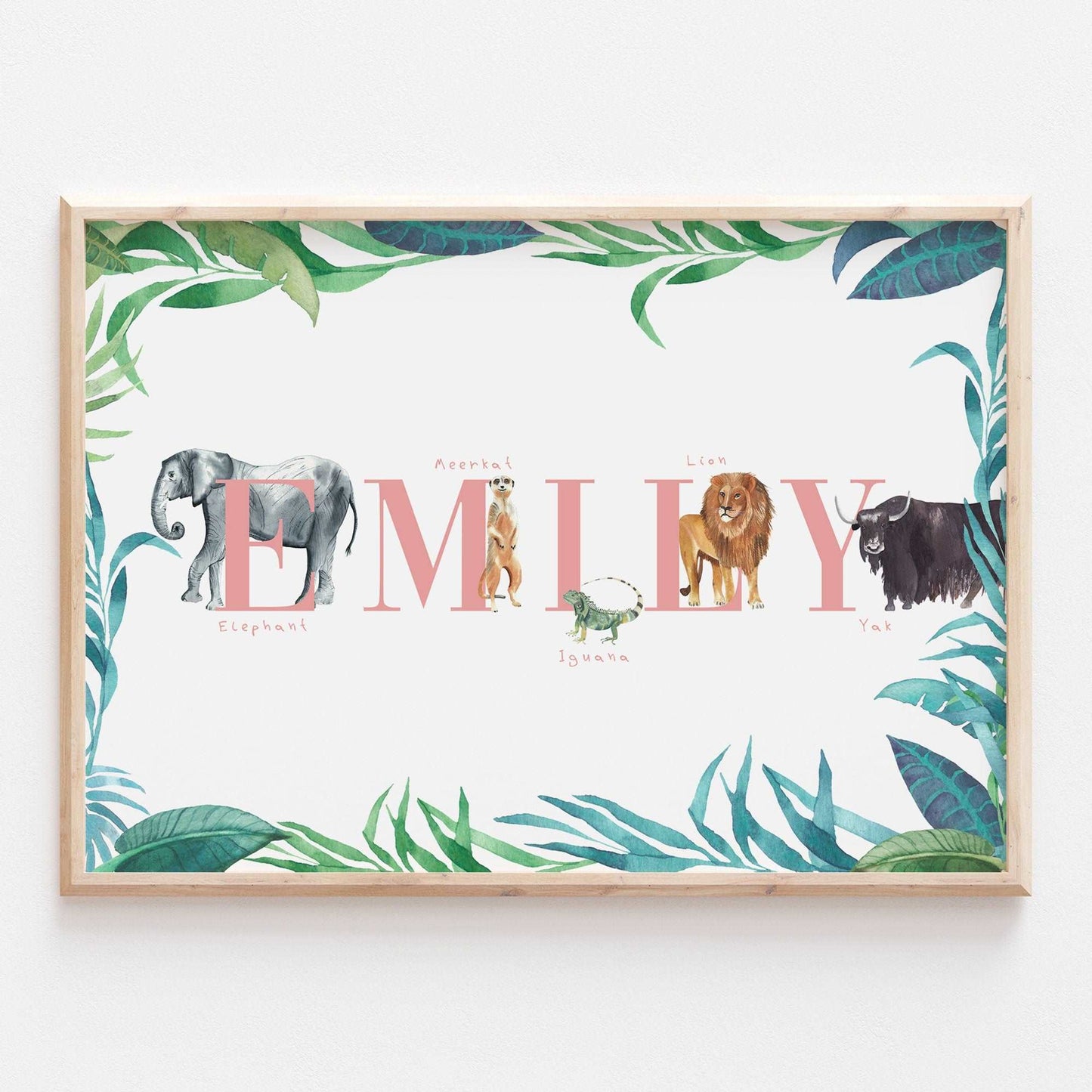 Personalised Animal Alphabet Name Print | Safari Jungle Children’s Nursery Wall Art Decor Educational Kids Newborn bedroom gift newborn Baby