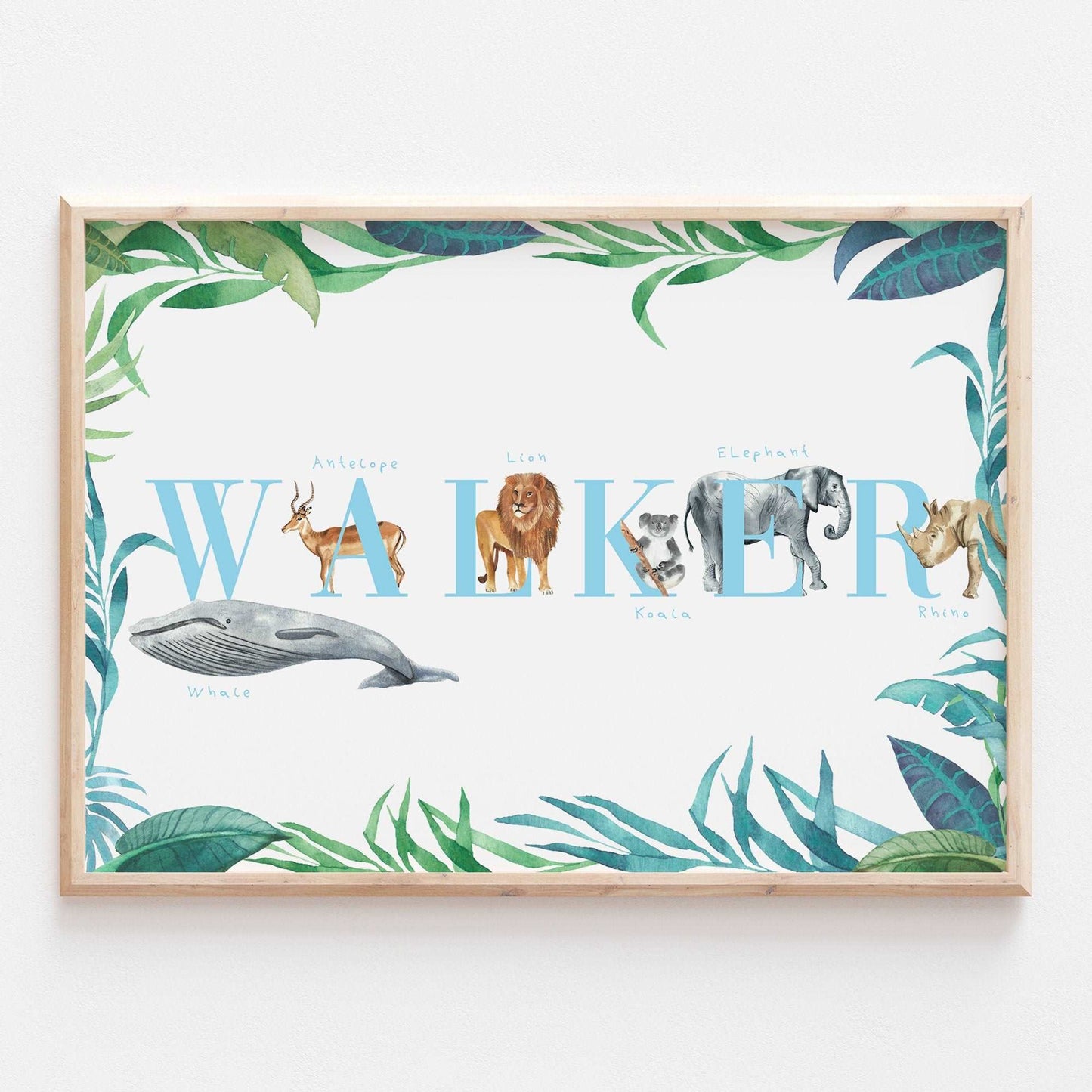 Personalised Animal Alphabet Name Print | Safari Jungle Children’s Nursery Wall Art Decor Educational Kids Newborn bedroom gift newborn Baby