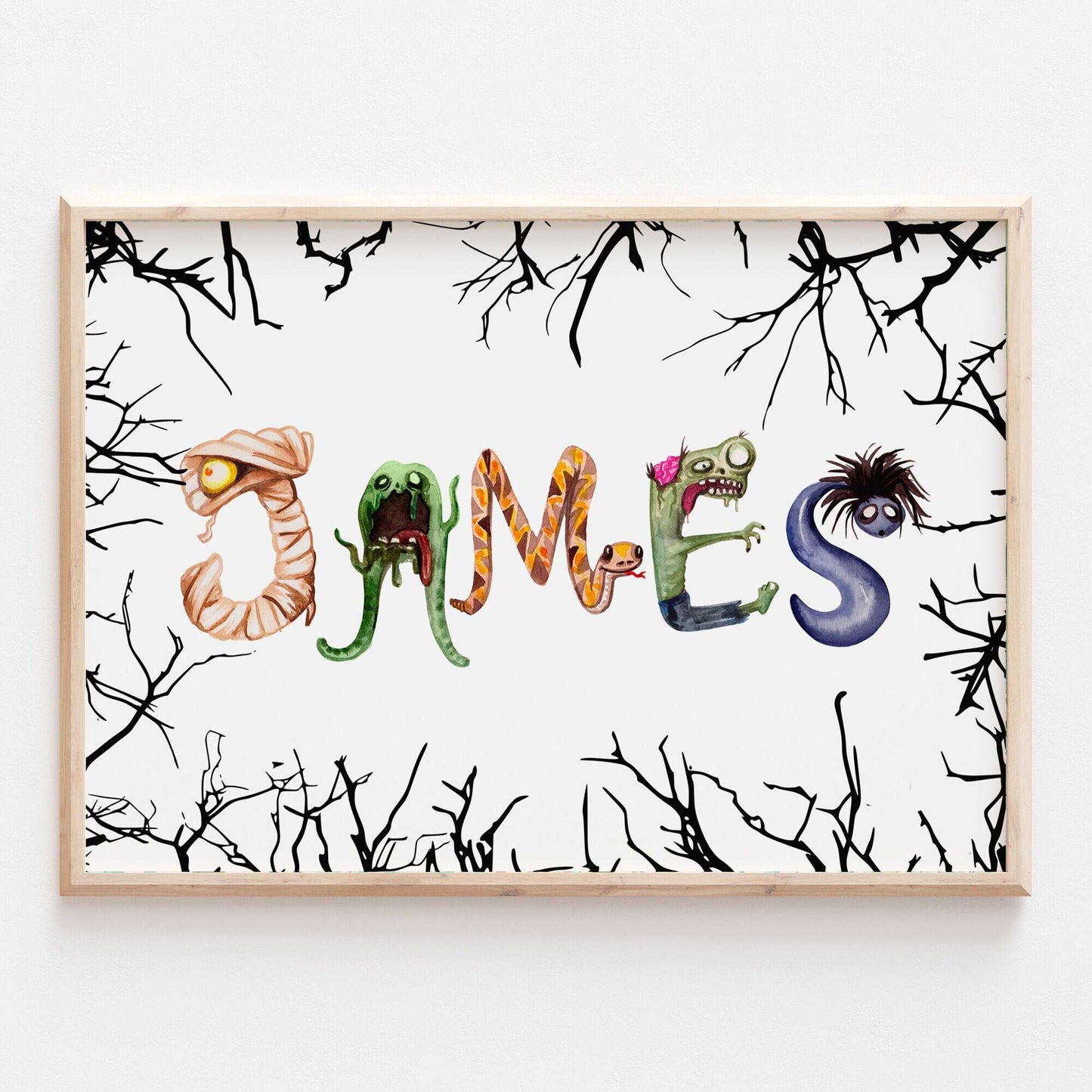 Personalised Monster Name Print | Horror Halloween Alphabet Fall Spooky Scary Kids Baby Bedroom Decor Wall Art Movie Scary Poster Creatures