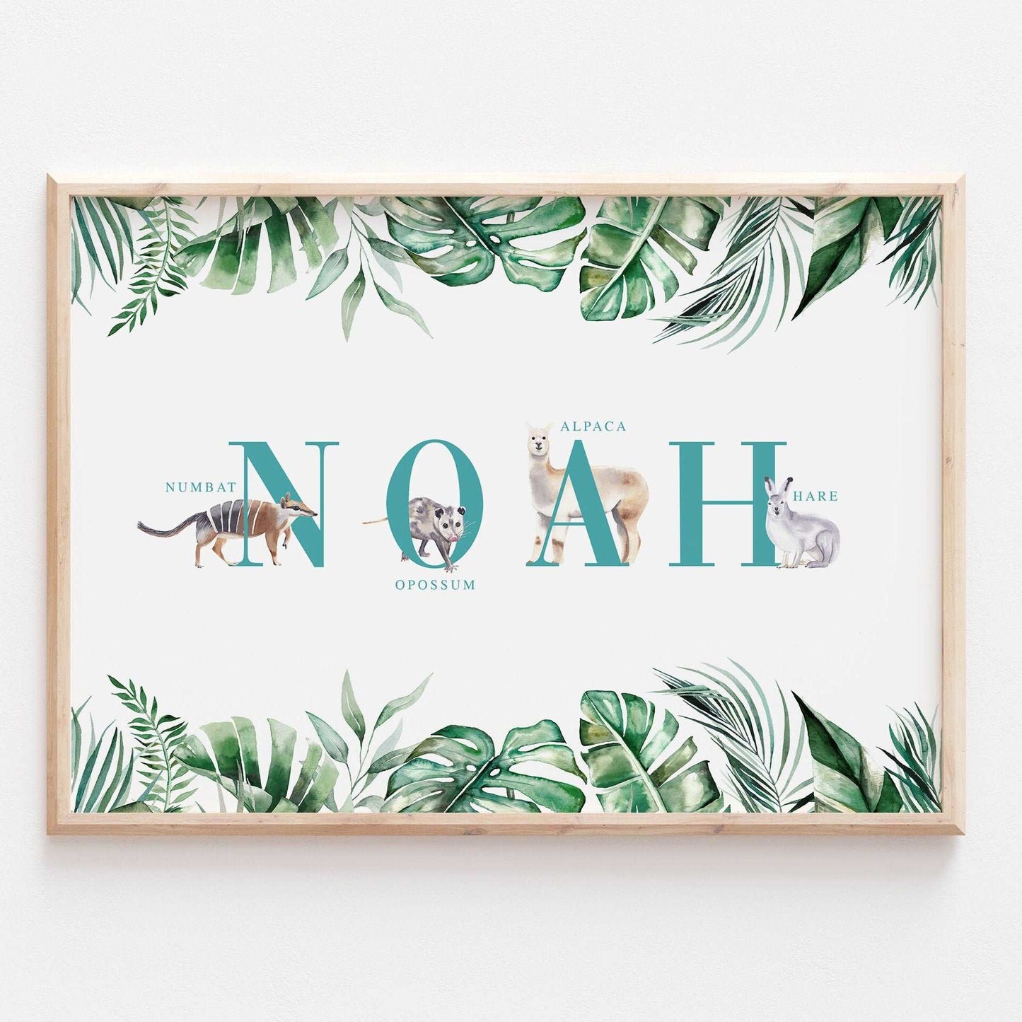 Personalised Animal Alphabet Name Print Kids Baby Safari Jungle Nursery Decor Wall Art Poster Educational