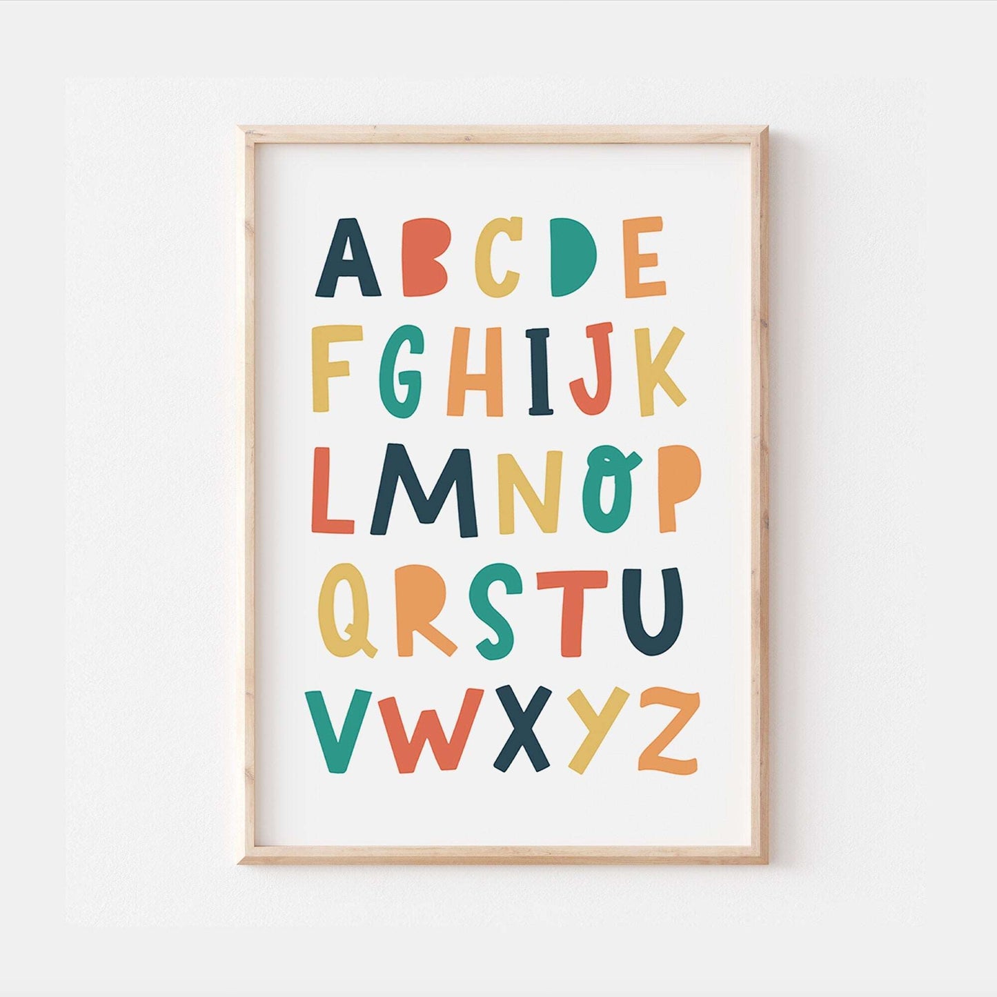ABC Alphabet Colorful Kids Nursery Print Baby Bedroom Decor Posters Quote Explorer Scandi Nordic Style Typography Art Newborn Educational