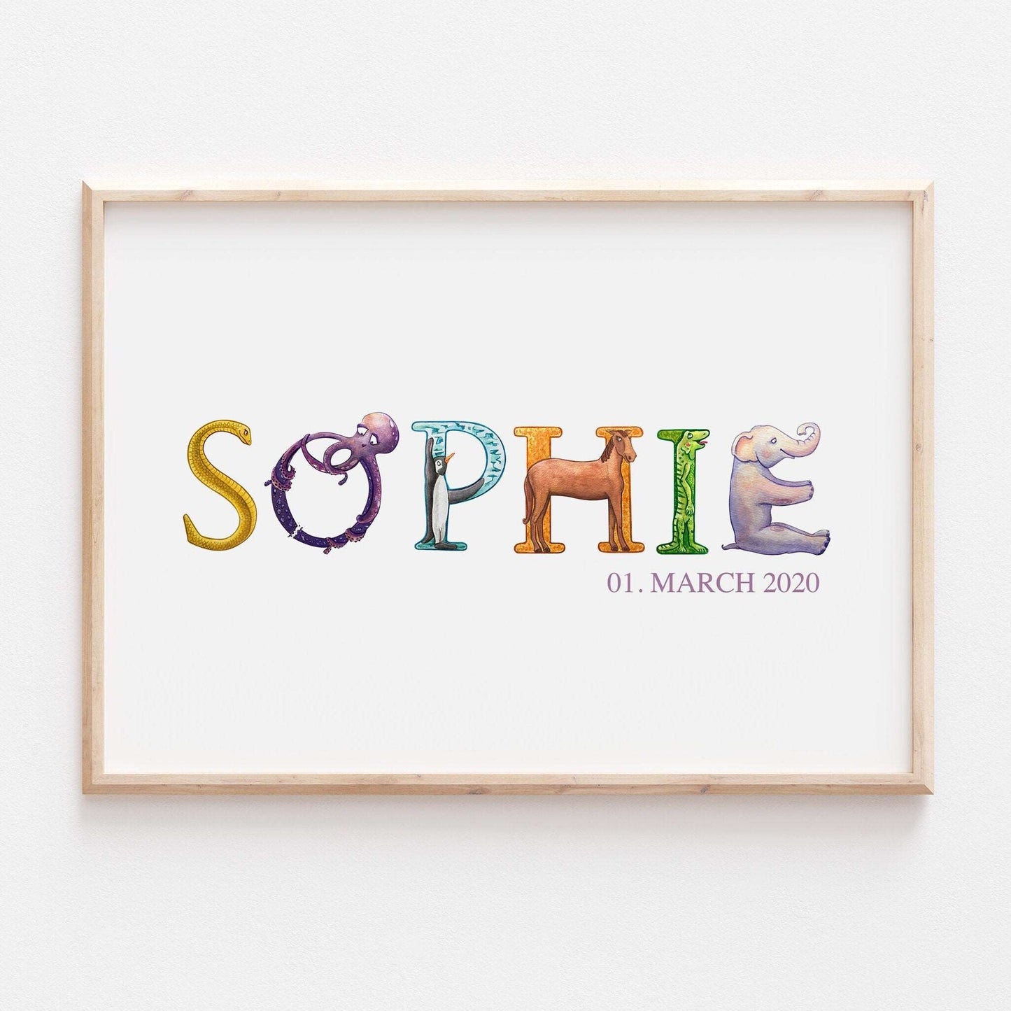 Personalised Animal Alphabet Print Jungle Safari Kids Children's Baby Nursery Wall Art Decor Posters
