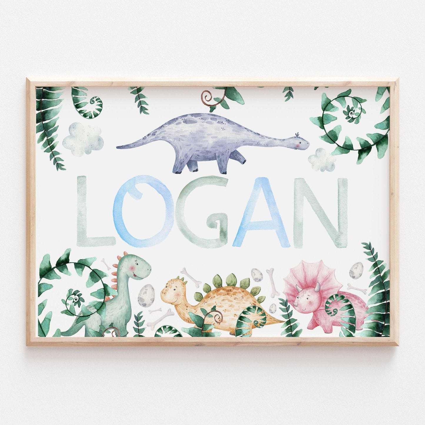 Personalised Baby Dinosaur Name Print Kids Jurassic Poster Nursery Wall Art Decor T Rex Brachiosaurus