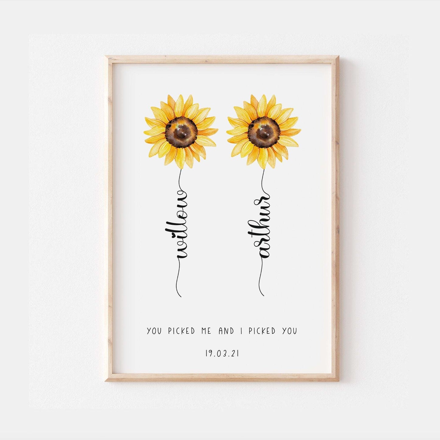 Personalised Flower Print | Sunflower Wedding Engagement Anniversary Flower Best Friends Decor Gift Family Poster Bedroom Wall Art Present