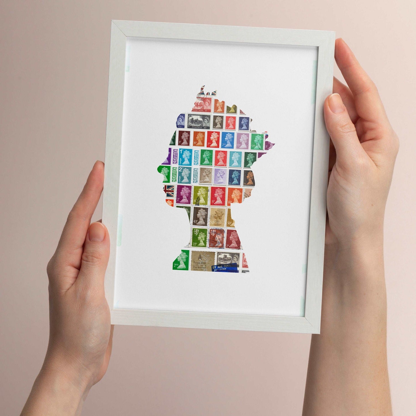 Queen Elizabeth II Print | The Royals | Buckingham Palace Stamps Art Poster History Memorial Gift British Portrait Queen Princess London UK