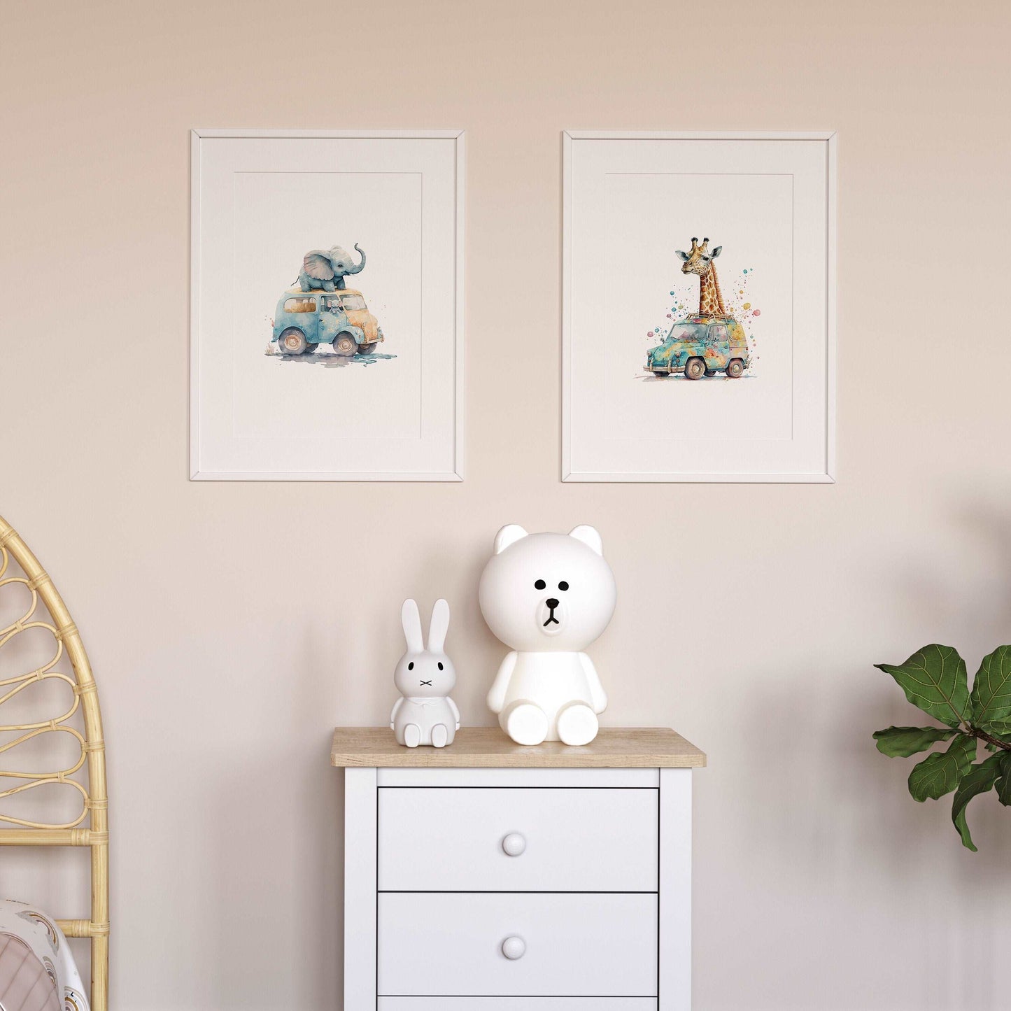 Animals in Cars Prints | Kids Nursery Bedroom Decor Lion Elephant Hippo Giraffe Safari Jungle Wild Baby Newborn Decor Art Watercolour