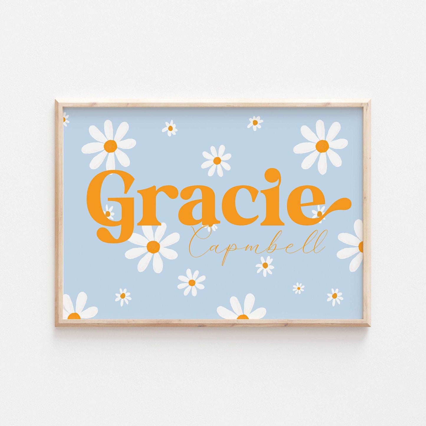 Daisy Personalized Print | Floral Baby Girl Gift | Pink Flowers Family Poster Kids Children Bedroom Newborn Nursery Wall Art Present