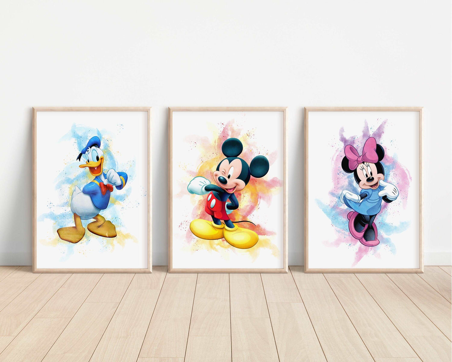 Mickey & Friends Watercolour Print | Donald Daisy Duck Minnie Mouse Goofy Pluto Bedroom Kids Children Nursery Bedroom Wall Disney Pixar