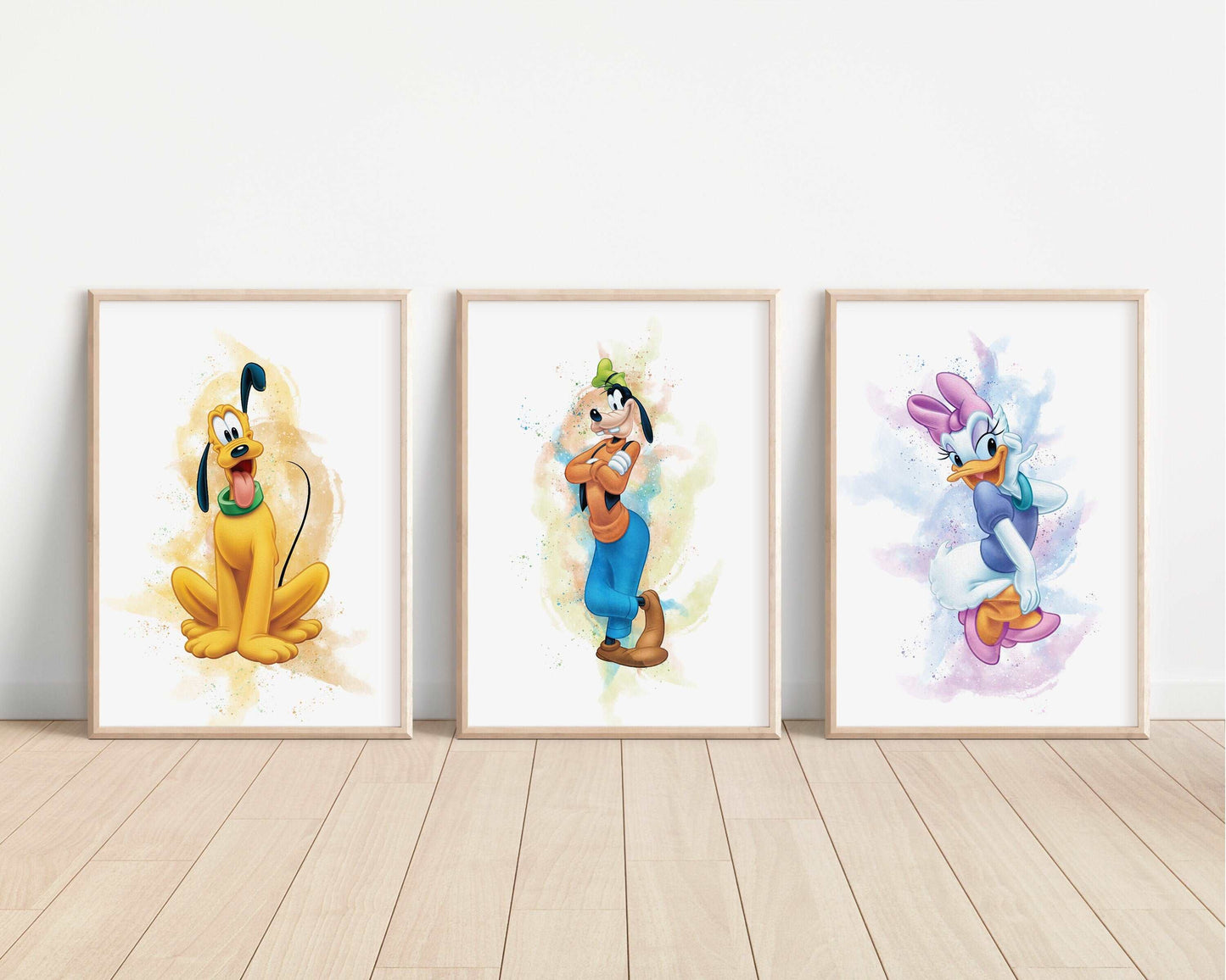 Mickey & Friends Watercolour Print | Donald Daisy Duck Minnie Mouse Goofy Pluto Bedroom Kids Children Nursery Bedroom Wall Disney Pixar