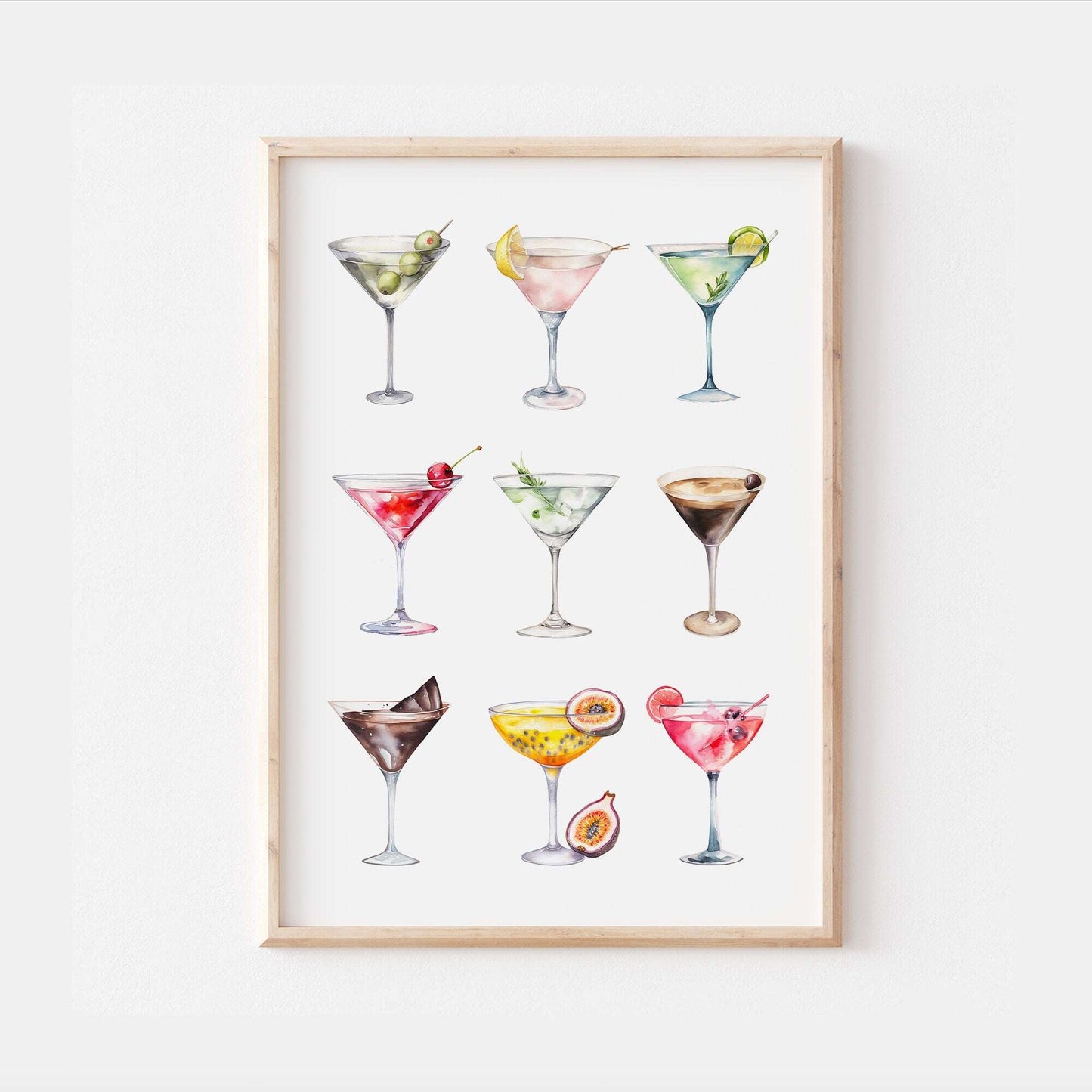 Martini Print | Cocktail Bar Sign Decor | Dirty Dry Espresso Watercolour Make Your Own | Kitchen Recipes Home Wall Art Posters Alcohol Gift