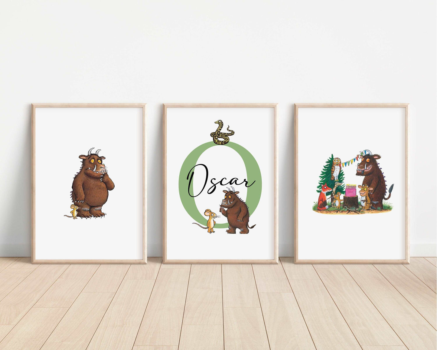 SET OF 3 The Gruffalo Personalised Print | Snake Owl Mouse Baby Gruff Story Tale Quote Bedroom Print Kids Children Nursery Bedroom Art Wall