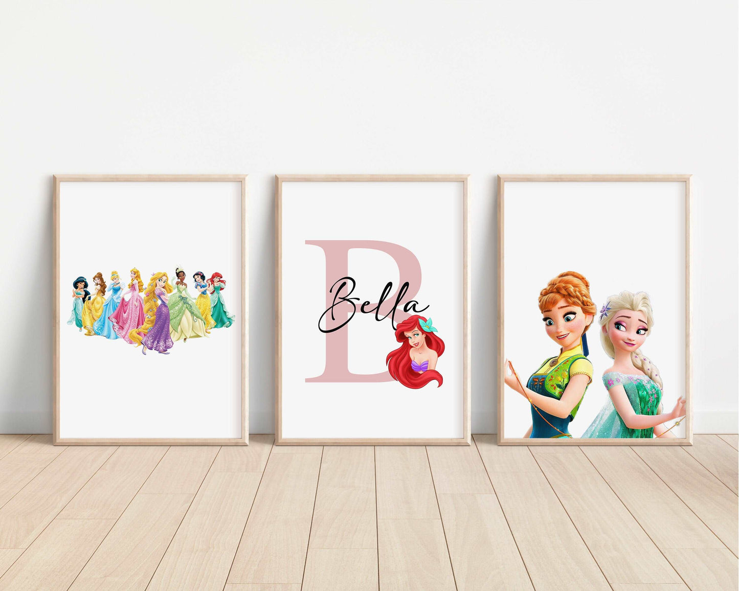 SET OF 3 Disney Princesses Personalised Print | Ariel Aurora Tiana Tangled Bedroom Print Kids Children Nursery Bedroom Art Wall Disney Pixar