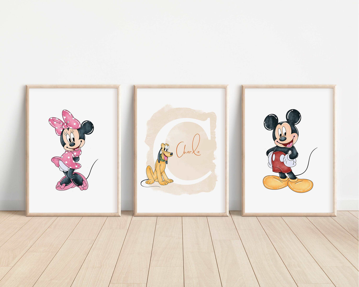 SET OF 3 Mickey & Friends Personalised Prints | Minnie Mouse Goofy Donald Pluto Daisy Bedroom Kids Children Nursery Art Wall Disney Pixar