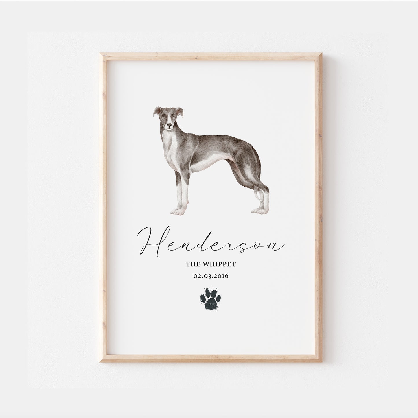 Personalised Whippet Dog Watercolour Print