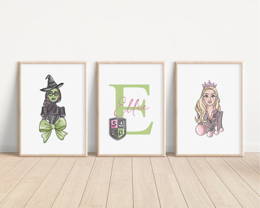 SET OF 3 Wicked Personalised Elphaba Glinda Prints