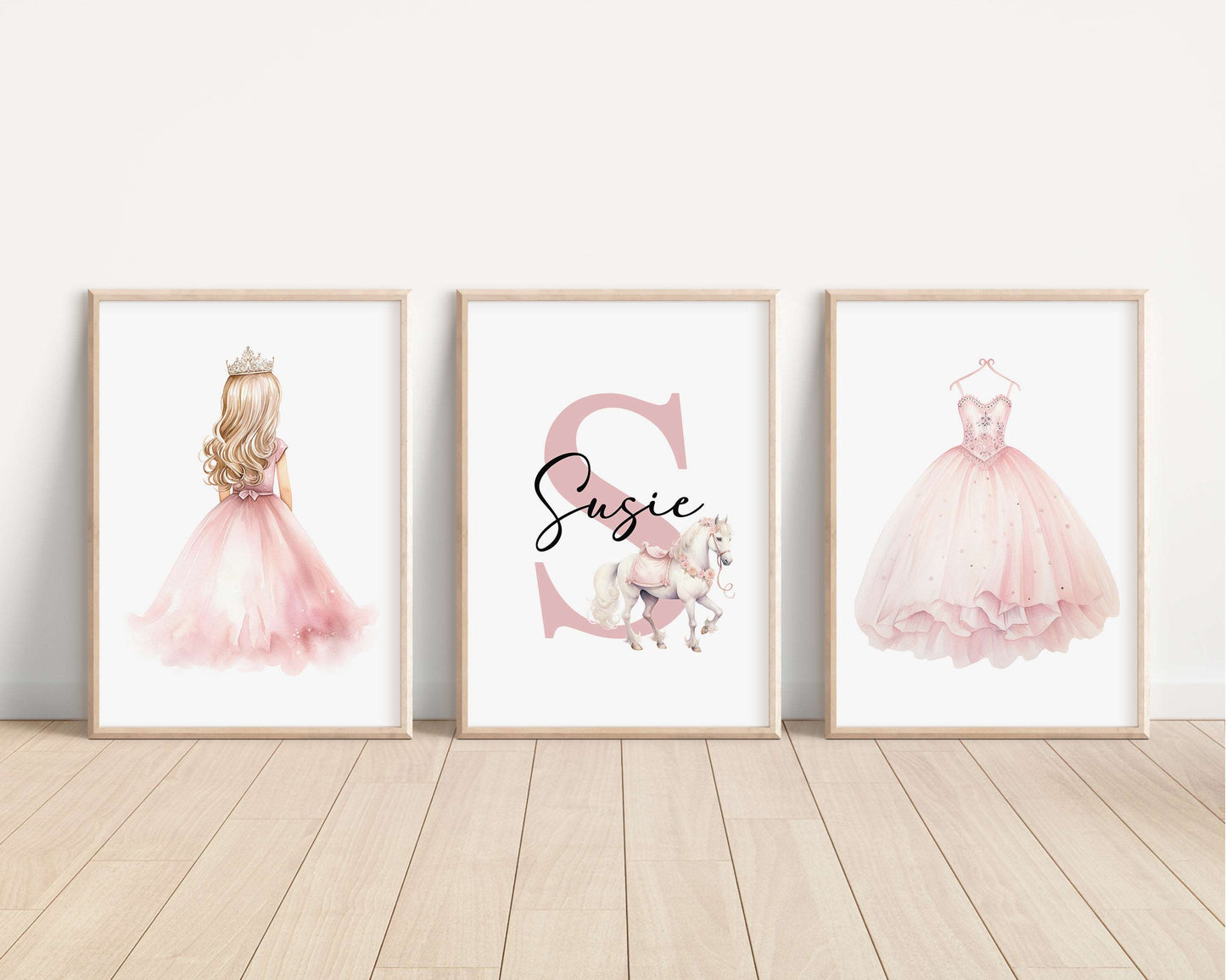 SET OF 3 Little Pink Princesses Personalised Bedroom Prints