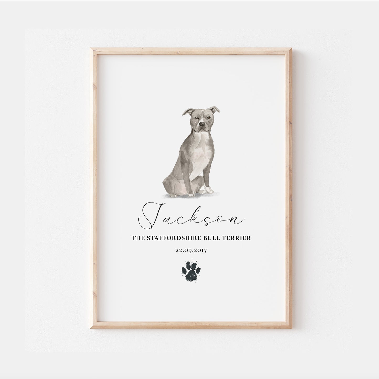 Personalised Blue Staffordshire Bull Terrier Dog Watercolour Print