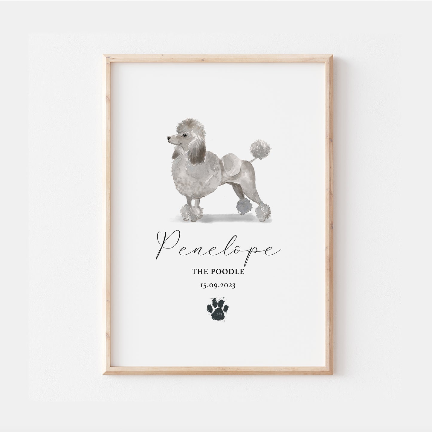 Personalised Grey Poodle Dog Watercolour Print