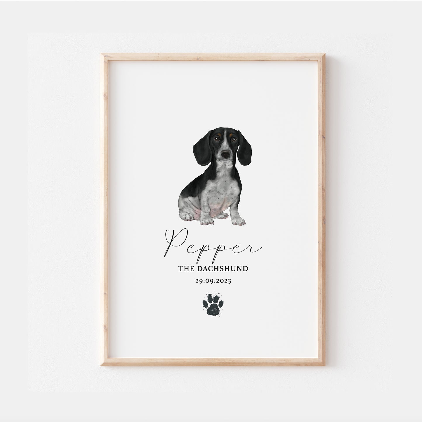 Personalised Black & White Dachshund Dog Watercolour Print