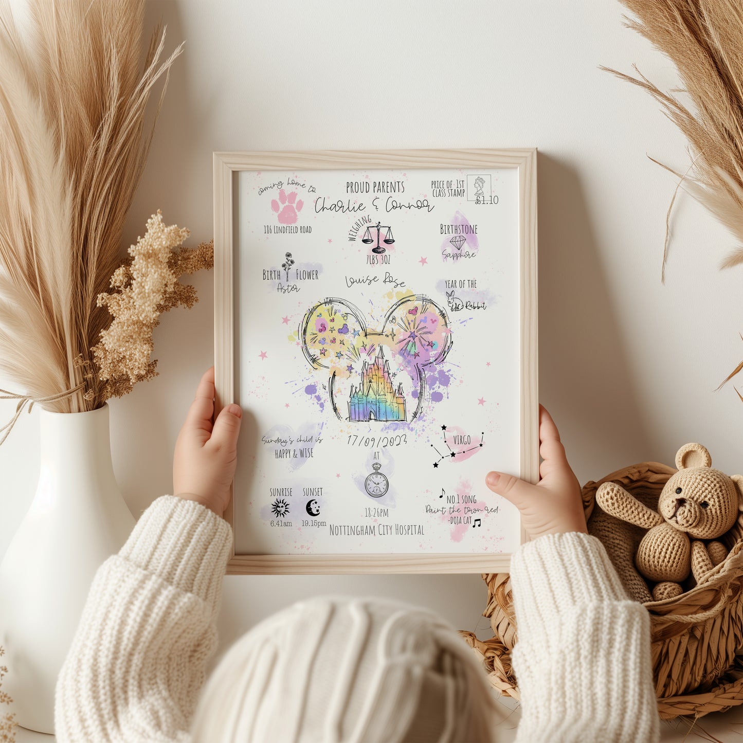 Disneyland Castle Watercolour Personalised The Day You Were Born Print