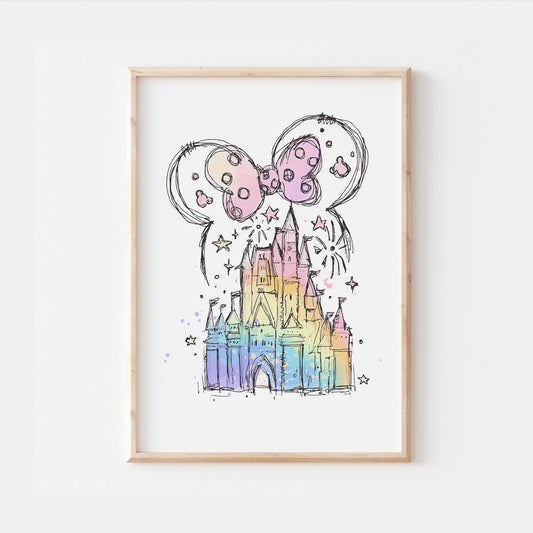 Watercolour Disneyland Castle Minnie Mouse Print