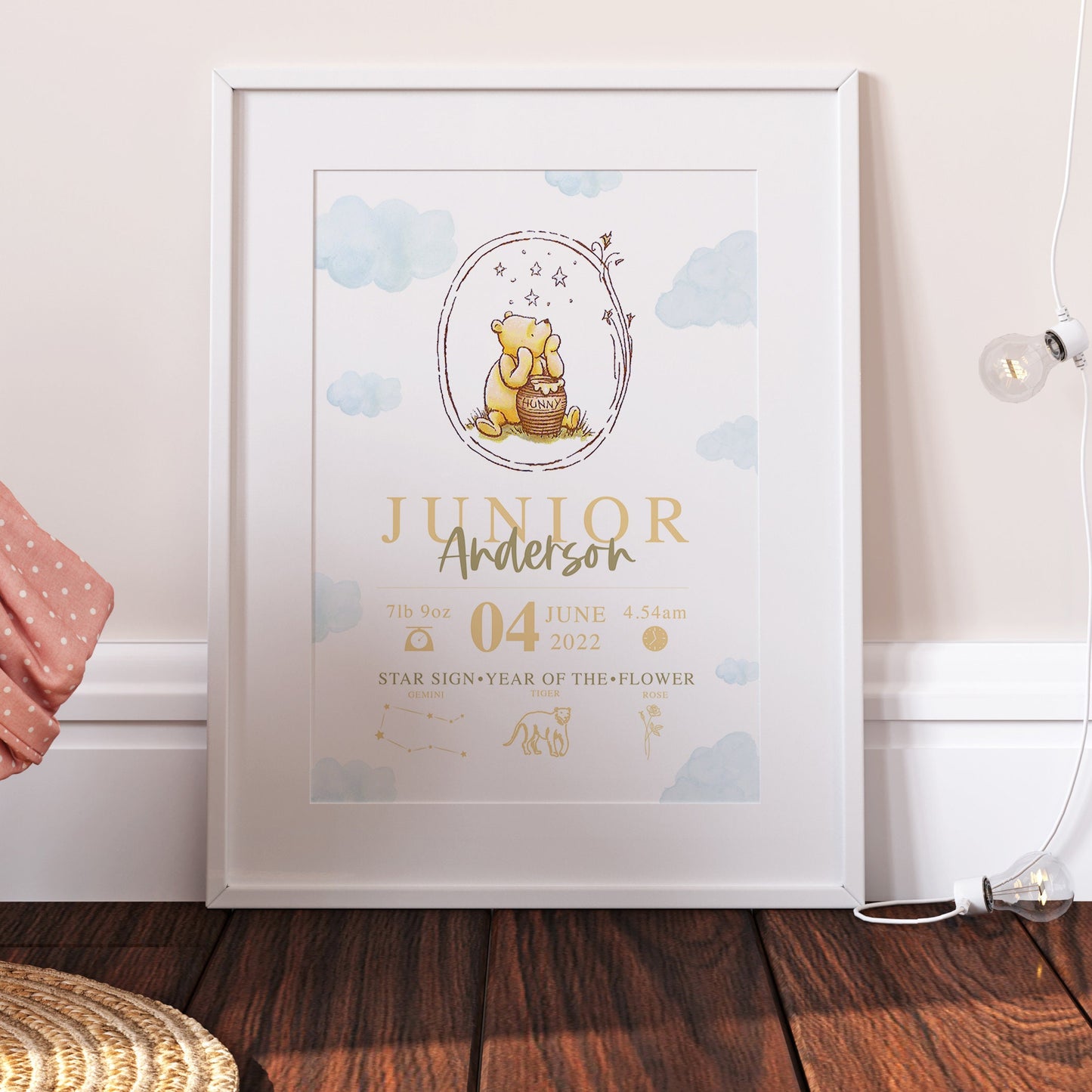 Winnie the Pooh | Personalised The Day You Were Born Newborn Print Disney Watercolour Bedroom Nursery Decor Baby Gift Mothers Day Pixar