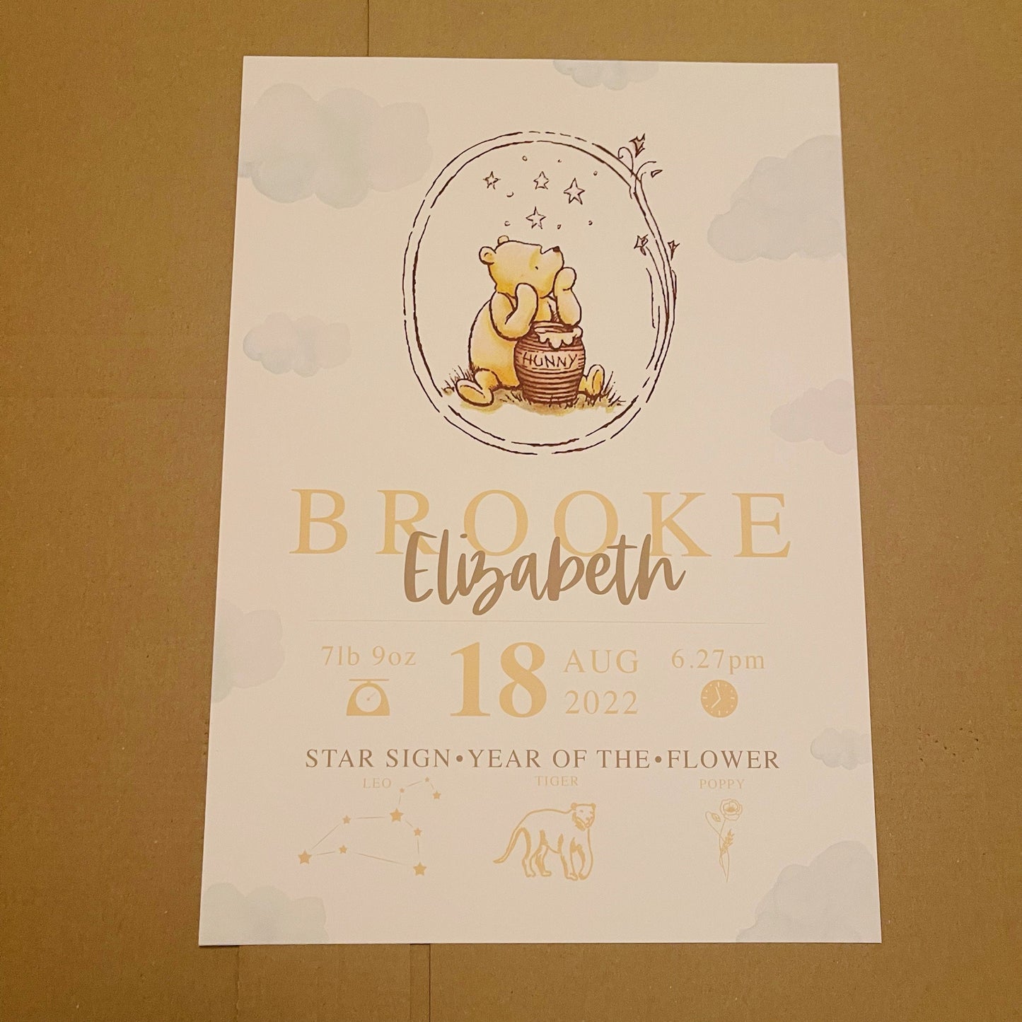 Winnie the Pooh | Personalised The Day You Were Born Newborn Print Disney Watercolour Bedroom Nursery Decor Baby Gift Mothers Day Pixar