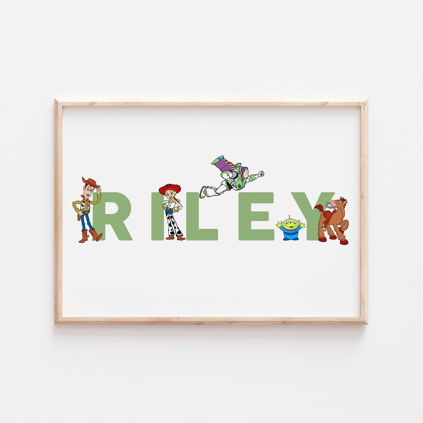 Toy Story Personalised Print |Woody Buzz Lightyear Jessie Bullseye Alien Bedroom Kids Children Nursery Bedroom Art Wall Disney Pixar