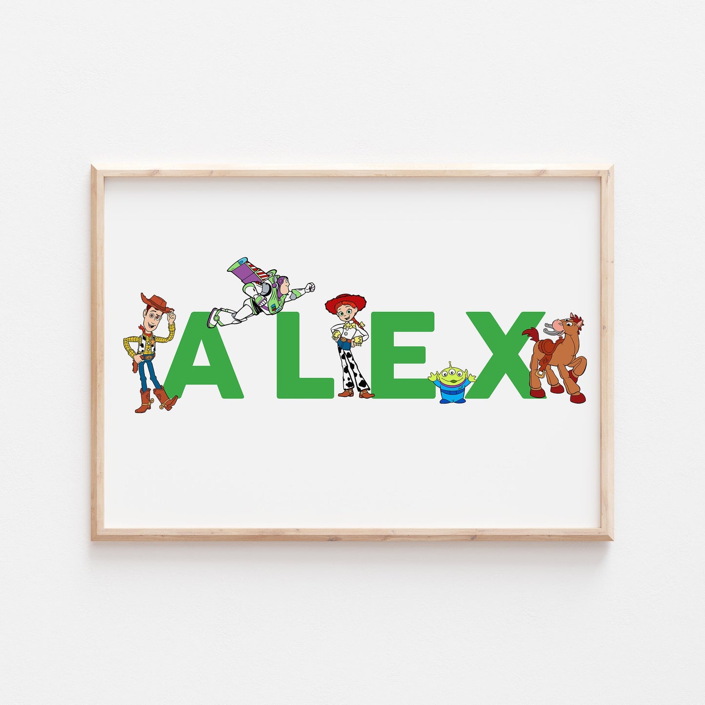 Toy Story Personalised Print |Woody Buzz Lightyear Jessie Bullseye Alien Bedroom Kids Children Nursery Bedroom Art Wall Disney Pixar