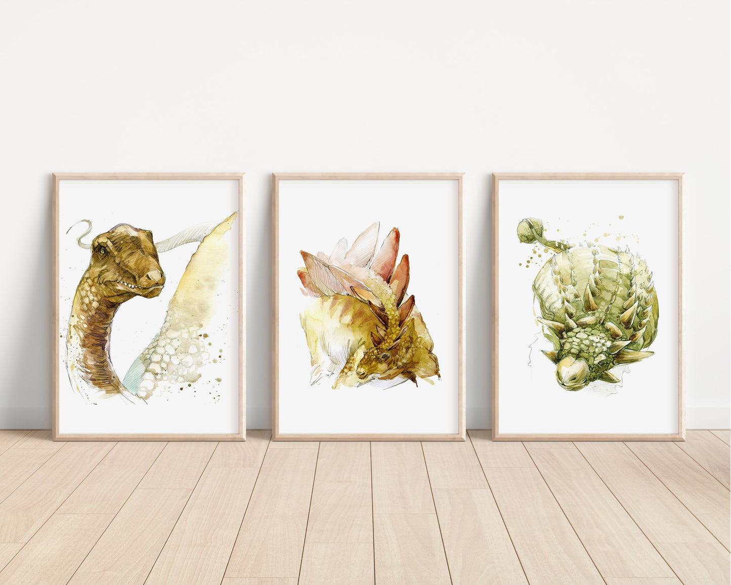 Dinosaur Prints | Watercolour Triceratops Tyrannosaurus Rex Parasaurolophus Stegosaurus Jurassic Park Decor Prehistoric Kids Nursery Art