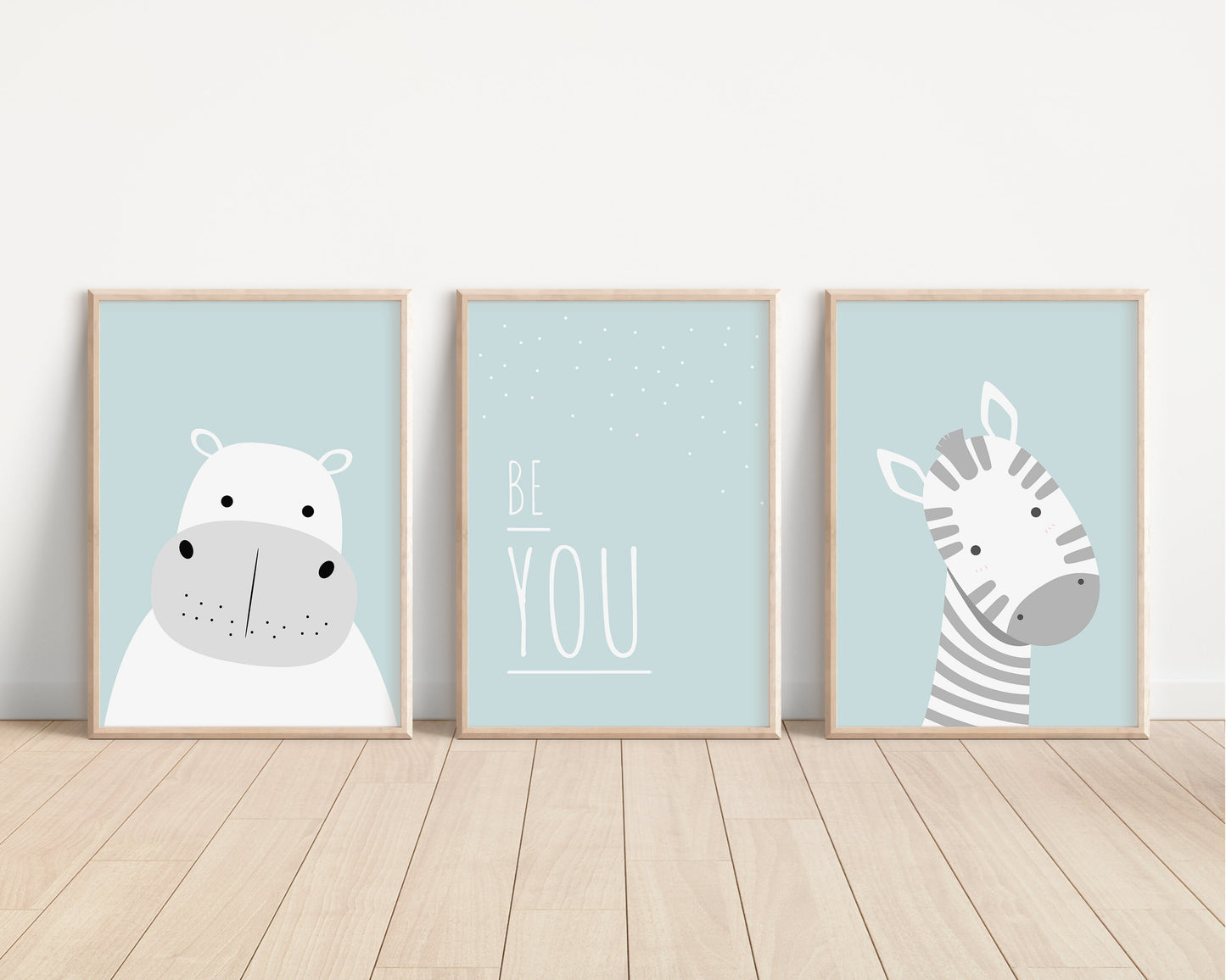 SET OF 3 Be You Prints | Hippo Zebra Safari Cute Scandi Animals Pastel Bedroom Print Kids Children Nursery Bedroom Art Wall
