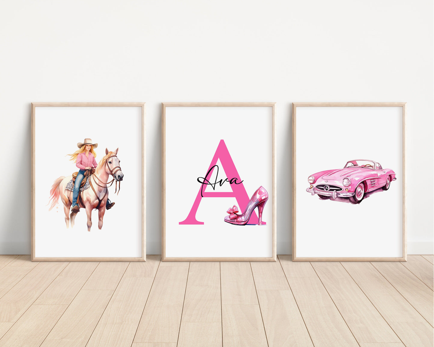 SET OF 3 Malibu Doll Personalised Prints | Ken Doll Pink Movie Bedroom Decor | Fashion Girls Pink Children Nursery Disney Pixar