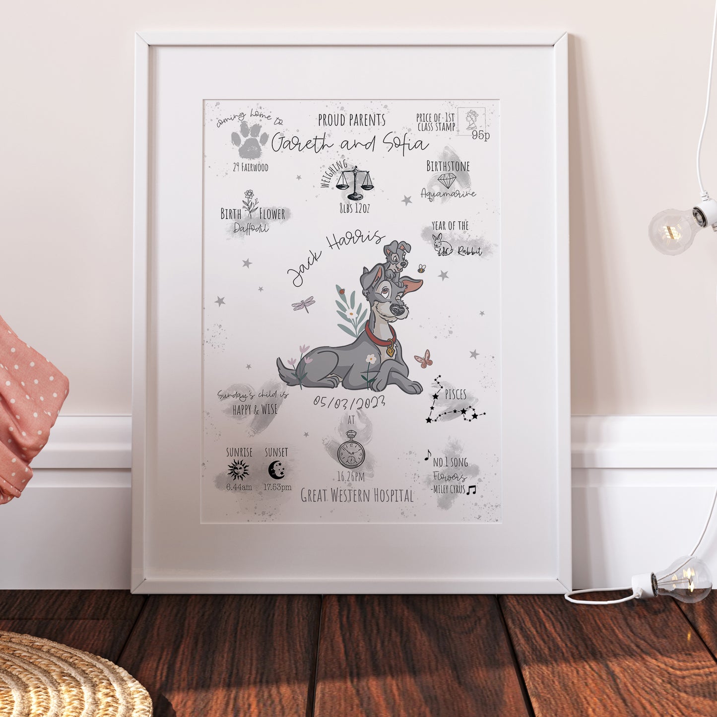 Tramp and Scamp Personalised The Day You Were Born Print