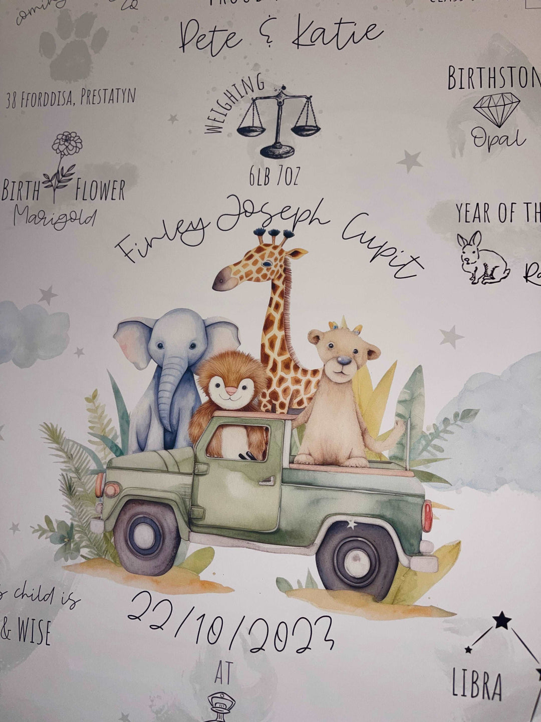 Safari Animals Personalised The Day You Were Born Nursery Birth Print