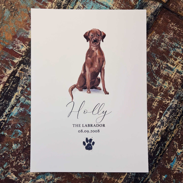 Personalised Chocolate Labrador Dog Watercolour Print