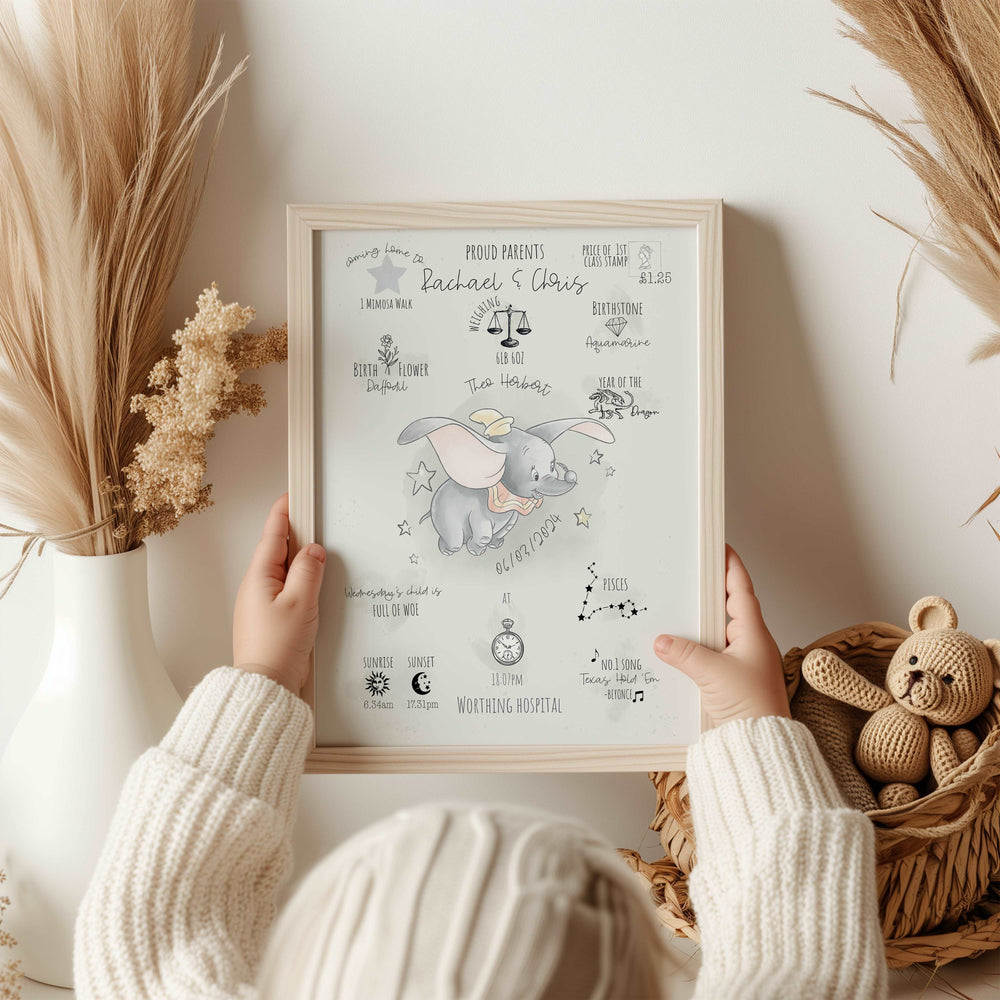 Dumbo Personalised The Day You Were Born Birth Print