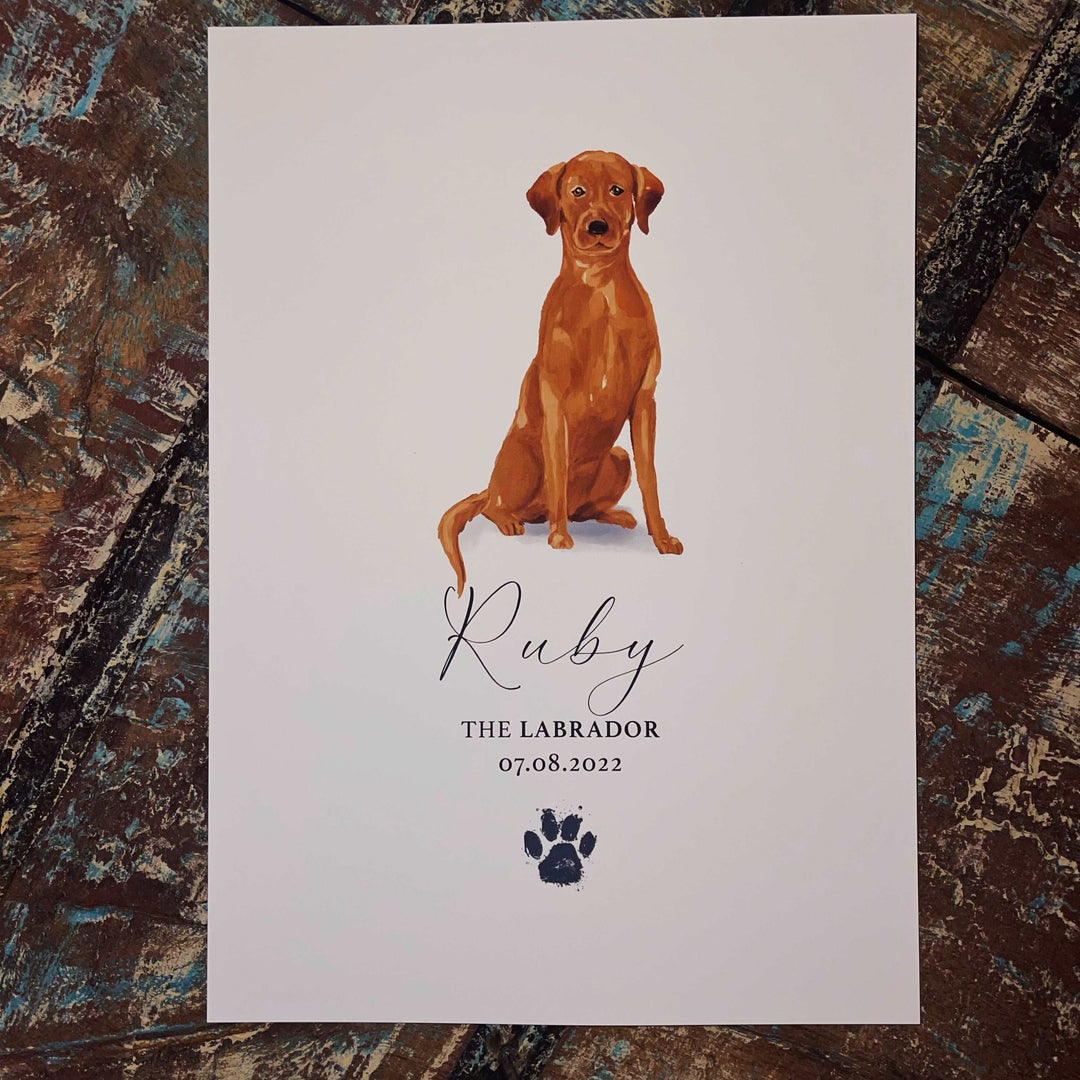 Personalised Red Fox Labrador Dog Watercolour Print