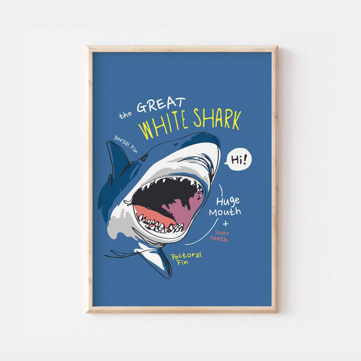 Educational Great White Shark Kids Bedroom Print