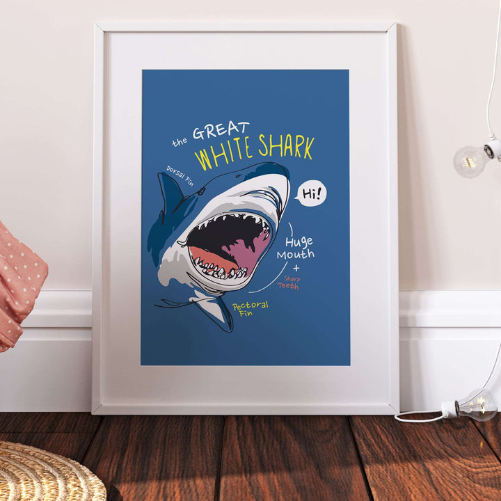 Educational Great White Shark Kids Bedroom Print