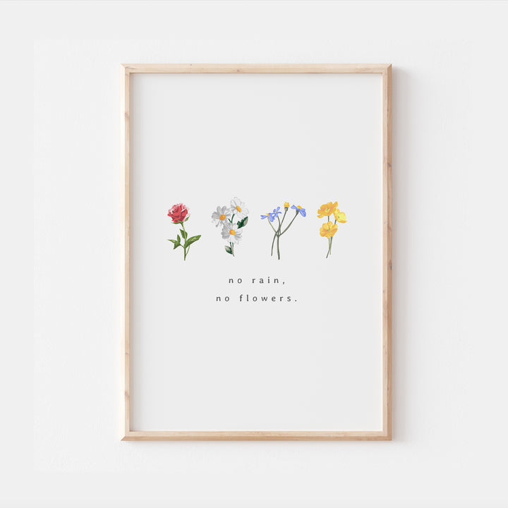 No Rain No Flowers Quote Print