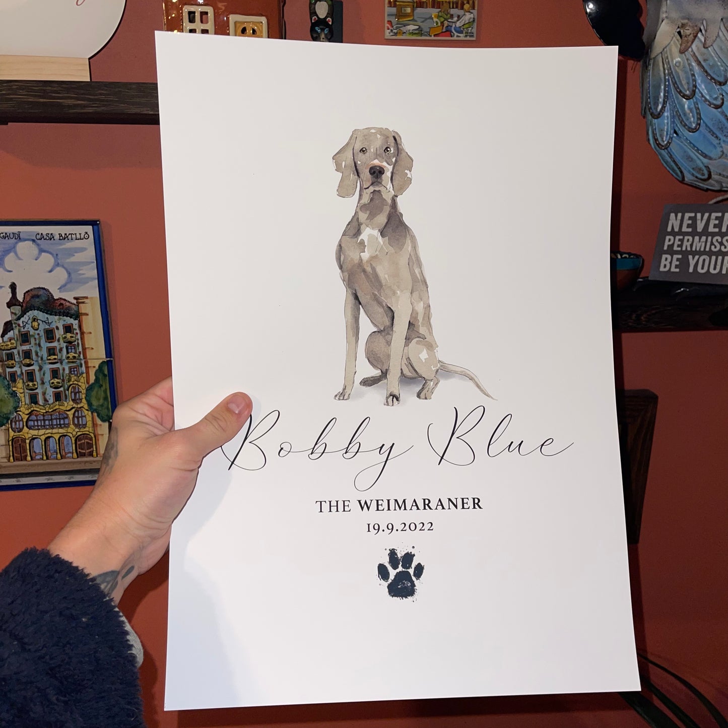 Personalised Weimaraner Dog Watercolour Print