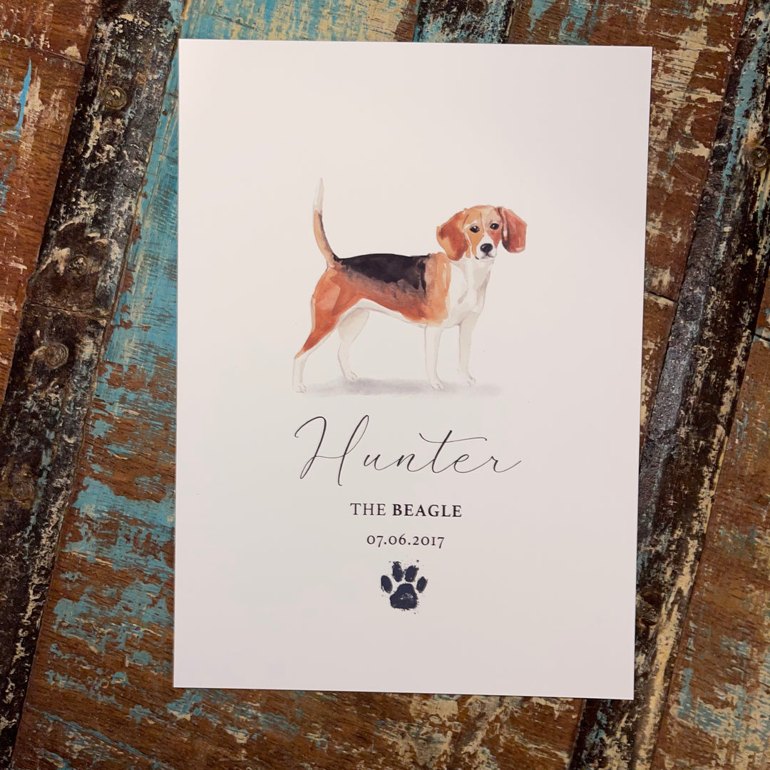 Personalised Beagle Dog Watercolouf Print